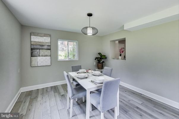 Dining room, Interior, Pendant Lights, Wood Texture Flooring