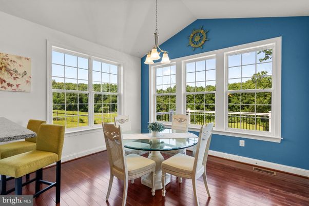 Dining room, Interior, Pendant Lights, Wood Texture Flooring