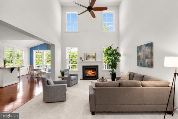 Dining room, Fireplace, Interior, Living room, Pendant Lights, Wood Texture Flooring