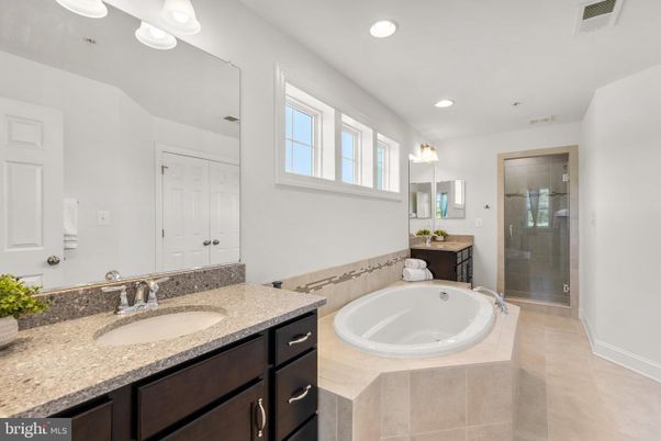 Bathroom, Dual Sink Vanities, Glass Shower, Interior, Recessed Lighting