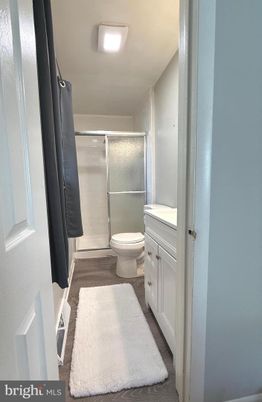 Bathroom, Glass Shower, Interior, Wood Texture Flooring