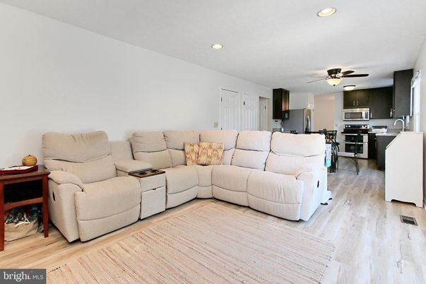 Interior, Kitchen, Living room, Recessed Lighting, Stainless Steel Appliances, Wood Texture Flooring
