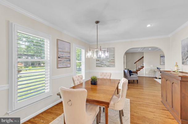Dining room, Interior, Pendant Lights, Recessed Lighting, Wood Texture Flooring