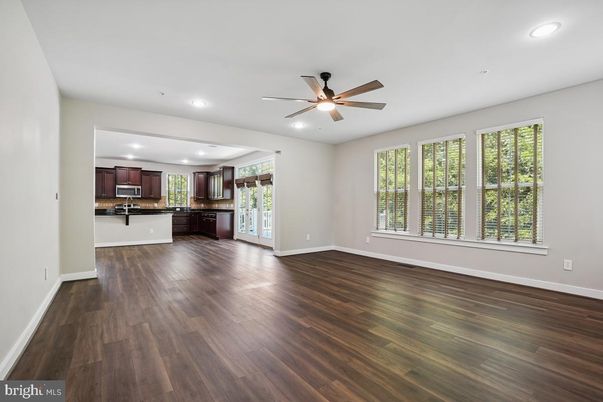 Empty room, Interior, Kitchen, Recessed Lighting, Wood Texture Flooring