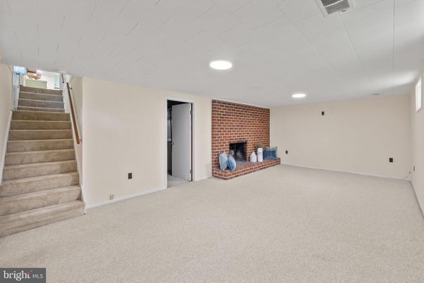 Empty room, Fireplace, Interior, Recessed Lighting, Stone Walls