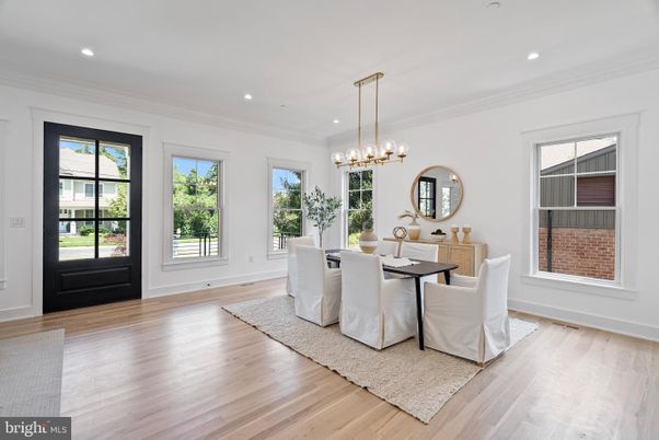 Dining room, Interior, Pendant Lights, Recessed Lighting, Wood Texture Flooring