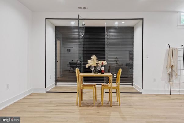 Dining room, Interior, Recessed Lighting, Wood Texture Flooring