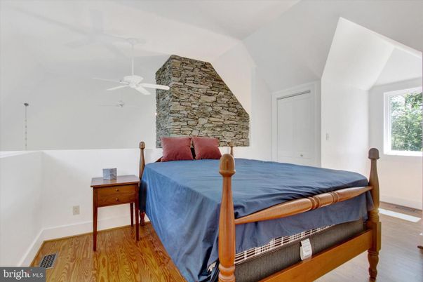 Bedroom, Interior, Stone Walls, Wood Texture Flooring