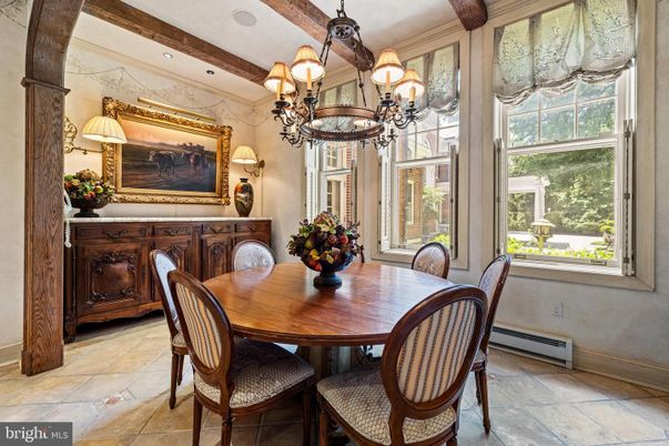 Chandelier, Dining room, Interior, Recessed Lighting, Wooden Beams