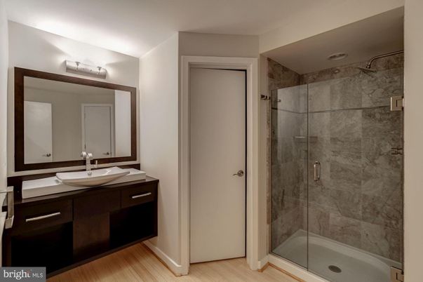 Bathroom, Glass Shower, Interior, Wood Texture Flooring