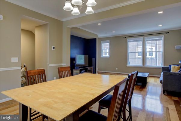 Dining room, Interior, Recessed Lighting, Wood Texture Flooring