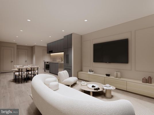Dining room, Interior, Kitchen, Living room, Recessed Lighting, Stainless Steel Appliances, Wood Texture Flooring