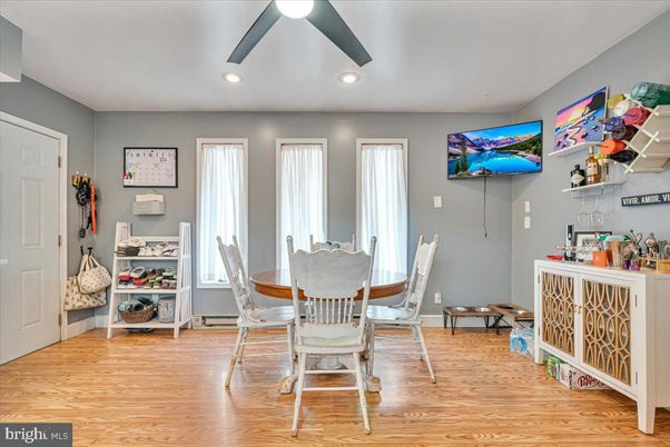 Dining room, Interior, Recessed Lighting, Wood Texture Flooring
