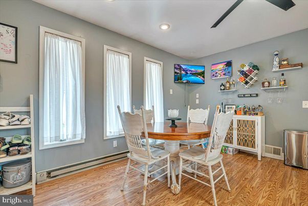Dining room, Interior, Recessed Lighting, Wood Texture Flooring