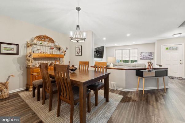 Dining room, Interior, Pendant Lights, Recessed Lighting, Wood Texture Flooring
