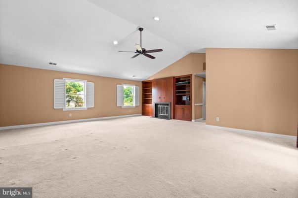 Empty room, Fireplace, Interior, Recessed Lighting, Wooden Walls