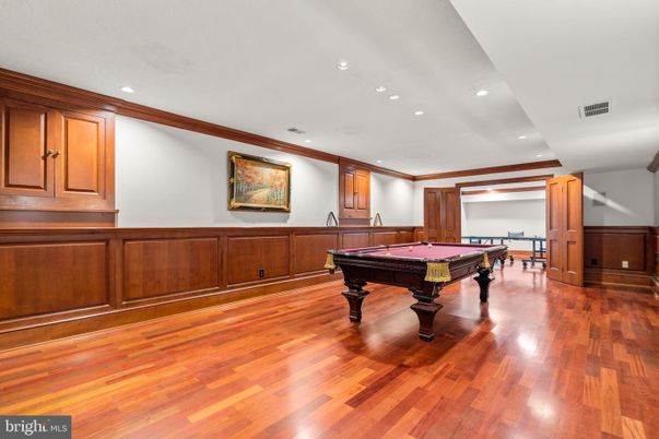 Billiard Table, Game Room, Interior, Recessed Lighting, Wood Texture Flooring