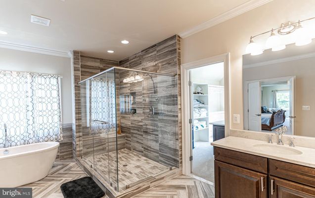 Bathroom, Free Standing Baths, Glass Shower, Interior, Recessed Lighting