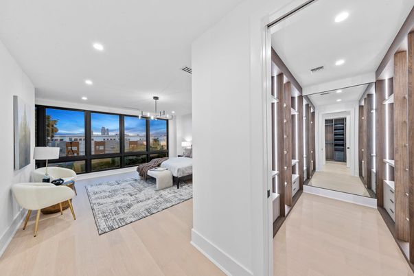 Bedroom, Interior, Pendant Lights, Recessed Lighting, Wood Texture Flooring