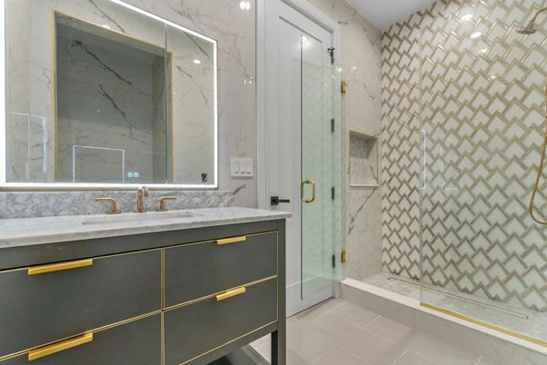 Bathroom, Glass Shower, Interior, Marble Walls