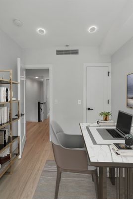 Home Office, Interior, Recessed Lighting, Wood Texture Flooring