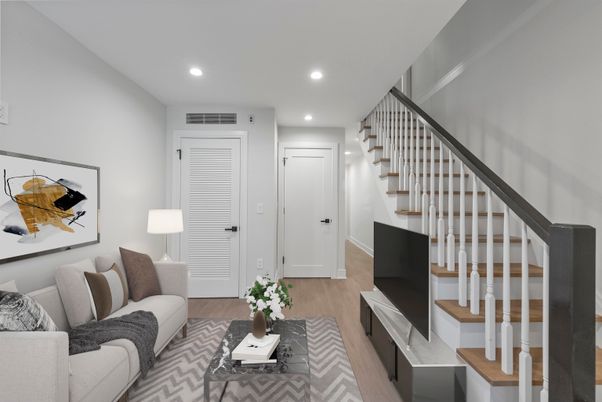 Interior, Living room, Recessed Lighting, Wood Texture Flooring