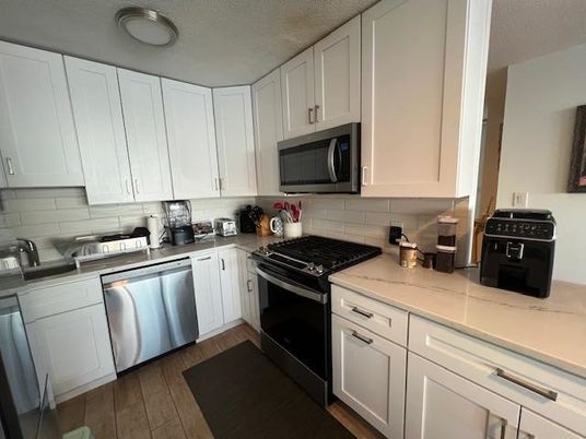 Interior, Kitchen, Stainless Steel Appliances, Wood Texture Flooring