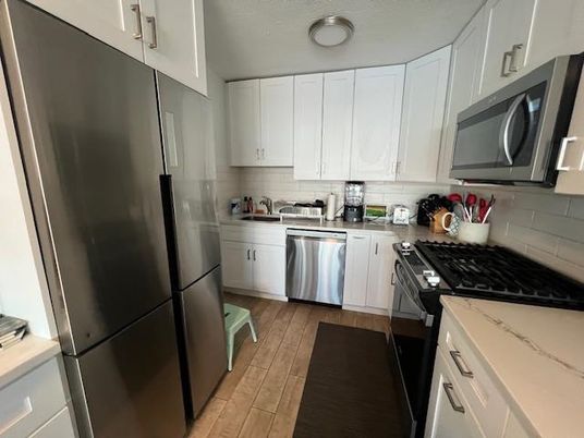 Interior, Kitchen, Stainless Steel Appliances, Wood Texture Flooring