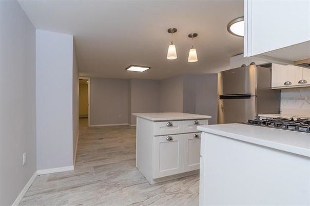 Interior, Kitchen, Pendant Lights, Stainless Steel Appliances, Wood Texture Flooring