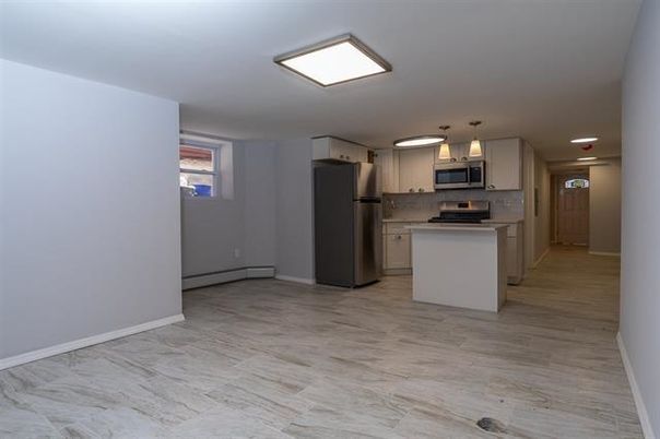 Interior, Kitchen, Pendant Lights, Stainless Steel Appliances, Wood Texture Flooring