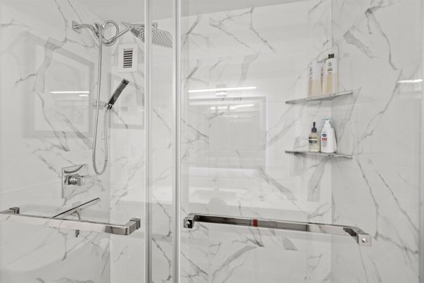 Bathroom, Glass Shower, Interior, Marble, Marble Walls