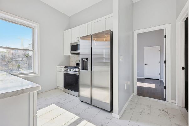 Interior, Kitchen, Marble, Stainless Steel Appliances, Wood Texture Flooring