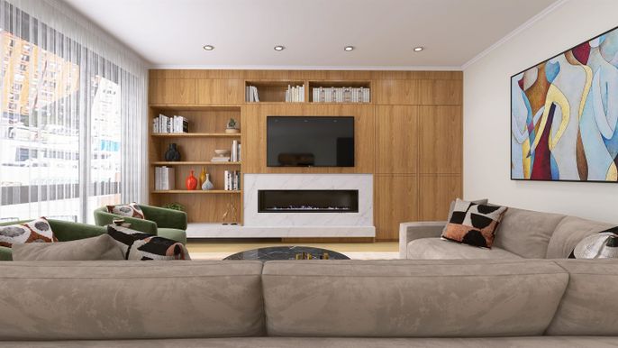 Fireplace, Interior, Living room, Recessed Lighting