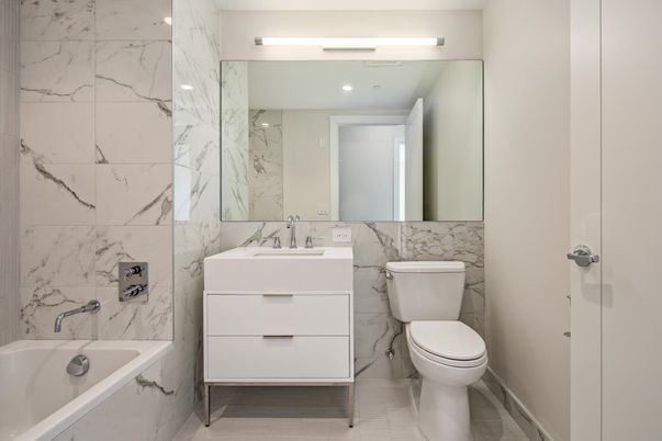 Bathroom, Interior, Marble Walls, Recessed Lighting