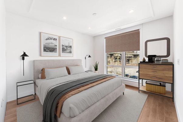 Bedroom, Interior, Recessed Lighting, Wood Texture Flooring