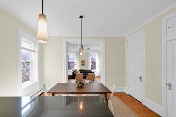 Dining room, Interior, Living room, Pendant Lights, Wood Texture Flooring
