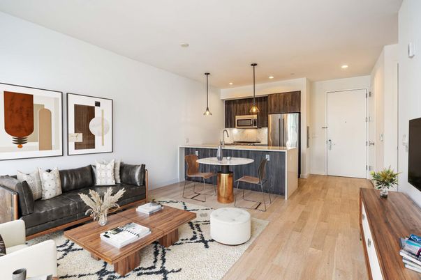 Interior, Kitchen, Living room, Pendant Lights, Recessed Lighting, Stainless Steel Appliances, Wood Texture Flooring