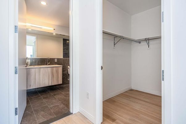Bathroom, Interior, Recessed Lighting, Walk-in Closets, Wood Texture Flooring