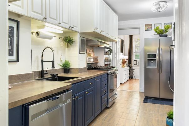 Interior, Kitchen, Stainless Steel Appliances, Wood Texture Flooring