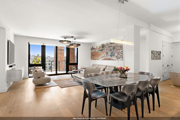 Dining room, Interior, Living room, Pendant Lights, Wood Texture Flooring