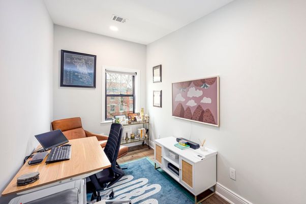 Home Office, Interior, Recessed Lighting, Wood Texture Flooring