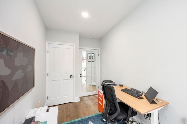 Home Office, Interior, Recessed Lighting, Wood Texture Flooring