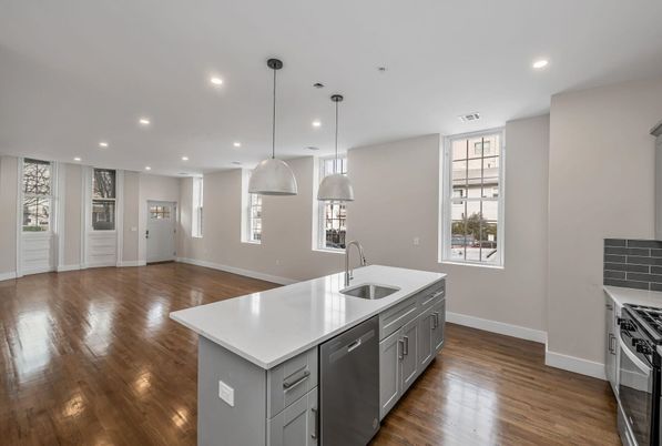 Interior, Kitchen, Pendant Lights, Recessed Lighting, Wood Texture Flooring