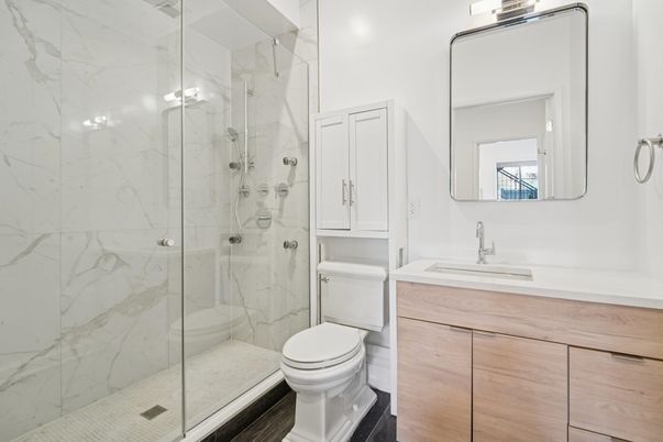 Bathroom, Glass Shower, Interior, Marble Walls