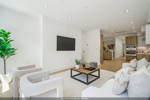 Interior, Kitchen, Living room, Recessed Lighting, Stainless Steel Appliances, Wood Texture Flooring