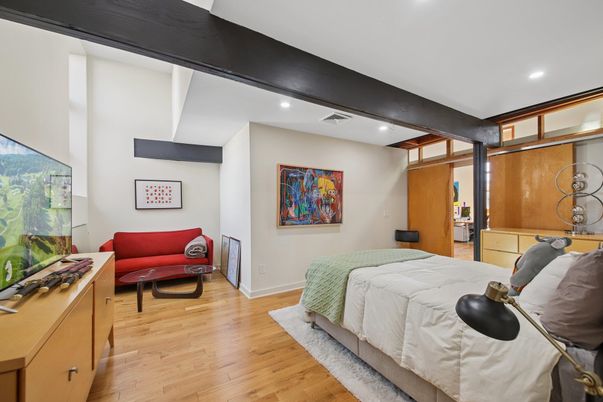 Bedroom, Interior, Recessed Lighting, Wood Texture Flooring