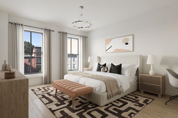 Bedroom, Chandelier, Interior, Wood Texture Flooring