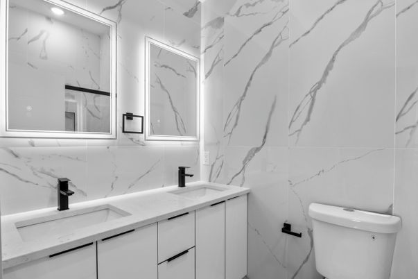 Bathroom, Dual Sink Vanities, Interior, Marble Walls