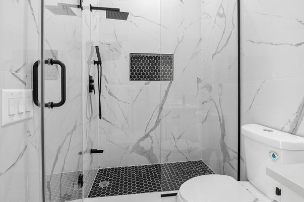 Bathroom, Glass Shower, Interior, Marble Walls