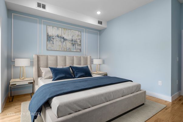 Bedroom, Interior, Recessed Lighting, Wood Texture Flooring